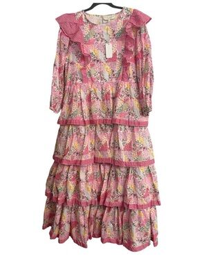 Simply Southern Hailey Quilted Patchwork Pink Tiered Maxi Dress Floral Large